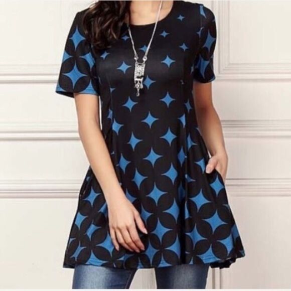 Diamond Pattern Dress Tunic with Pockets M-L-XL - Picture 2 of 7